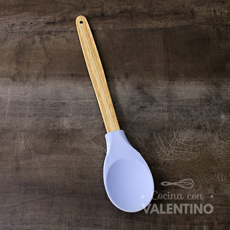 Cucharas de cocina grandes de silicona, paquete de 2 cucharas  antiadherentes con mango de madera maciza y ranurada, cucharas de cocina de  silicona