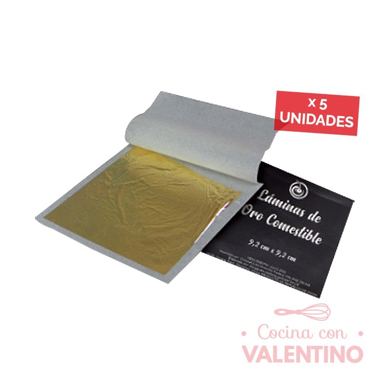 Lamina Oro Comestible 5 Hojas 9.2x9.2 - Valentino - Mercado pastelero
