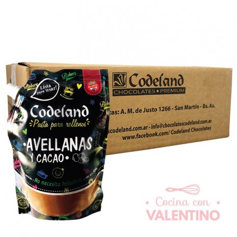 Pasta Relleno Codeland Avellana y Cacao - 500 Grs - Pack 8 Un.
