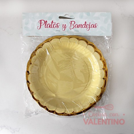 Plato Scallop Amarillo con borde dorado x10u