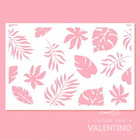 Stencil Ruphas Tortas T013 Hojas Tropical