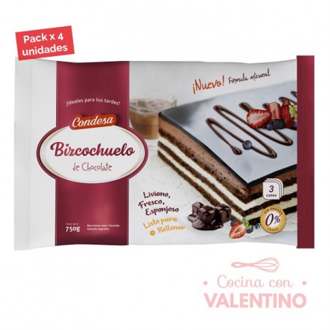 Bizcochuelo Rect. Capas Chocolate Condesa - 750Grs - Pack 4 Un.