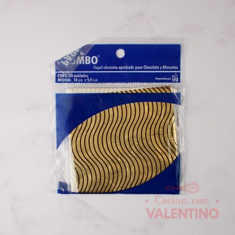 Papel Chumbo 10x10cm - Dorado Con Ondas Negras