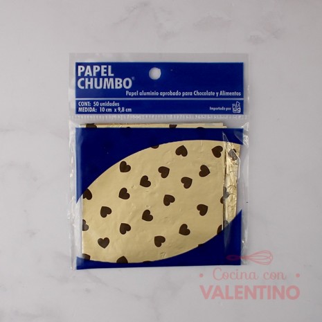 Papel Chumbo 10x10cm - Dorado con Corazones Marrones