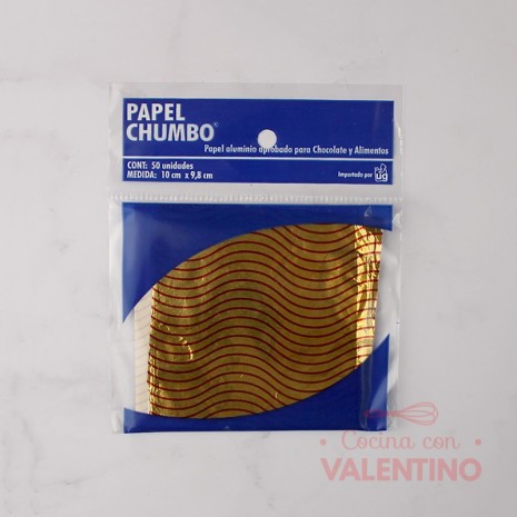 Papel Chumbo 10x10cm - Dorado con Ondas Rojas