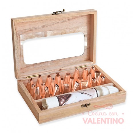 Caja Madera p/ 20 Boquillas Grandes Rose Gold Manga y Cupla.