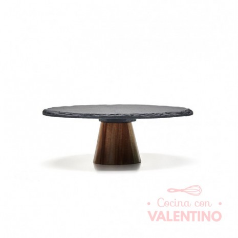 Plato Posa Torta Elevado Laja y Acacia 24x10