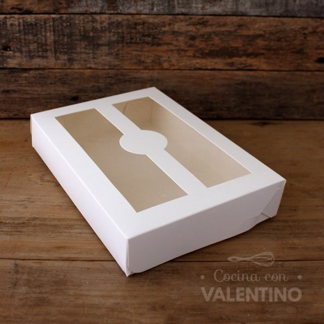 Estuche 12 Alfajores Blanco C/franja en el medio Con Visor PVC 24x16x4