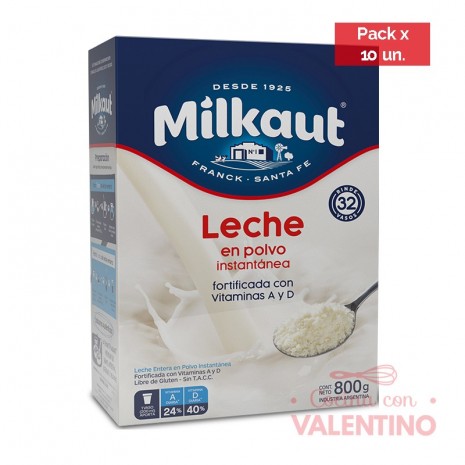 Leche en Polvo Ent. Milkaut - 800Grs. - Pack 10 Un.