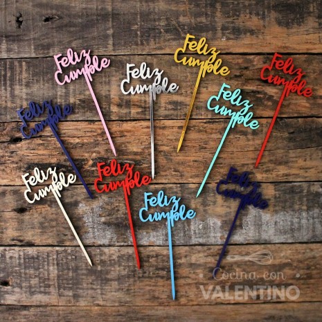 Cake Topper Feliz Cumple Mini - Pack 10 un -