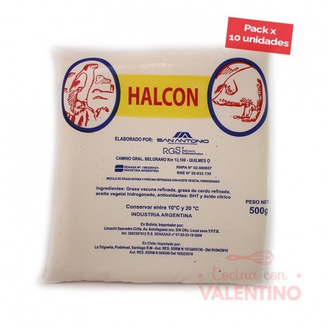 Grasa Cerdo Halcon - 500 Grs - Pack 10 Un