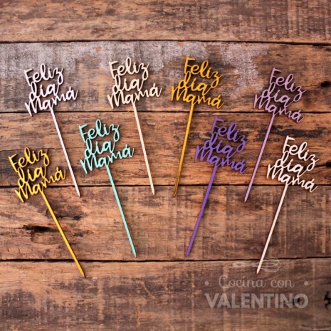 Cake Topper Feliz Dia Mama Mini - Pack 8 un -