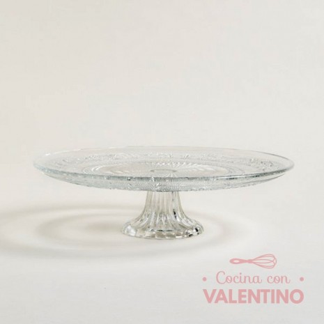 Plato Posa Torta de Vidrio Labrado Elevado 29 Cm.