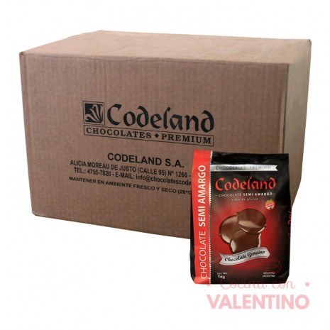 Chocolate Cobertura Codeland Top Crem Semiamargo - 1 Kg - Pack 8 Un.