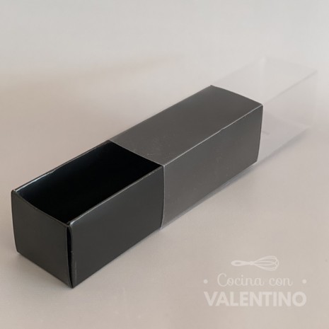 Caja 6 Macarons Negra Tapa Transparente 21x5x5cm