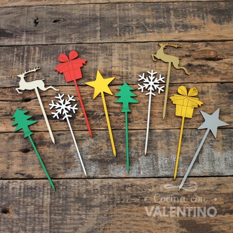 Cake Topper Plaqui Mini Surtido Navidad - Pack 8 un