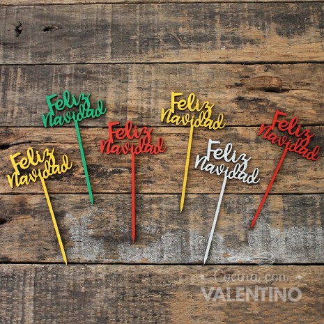 Cake Topper Plaqui Mini Feliz Navidad - Pack 8 un