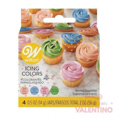 Set Colorantes Gel Wilton - Verde. Durazno. Azul Anciano y Rosa - 14 Grs.