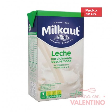 Leche Milkaut UAT Descremada Larga Vida - 1 Lt - Pack 12 Un