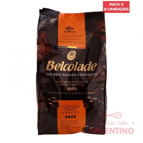 Chocolate Cobertura Belcolade Leche Puratos - 1 Kg - Pack 8 Un.