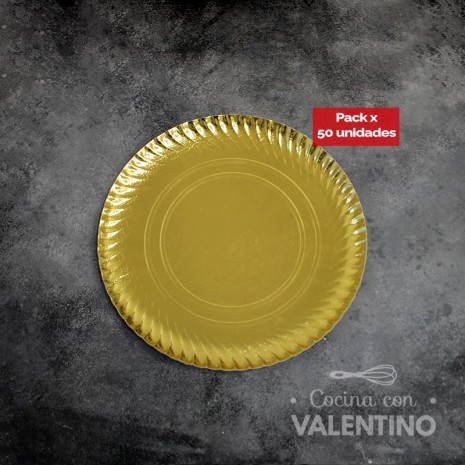 Plato Bandeja Carton Dorado - 21 Cm - 50 Un