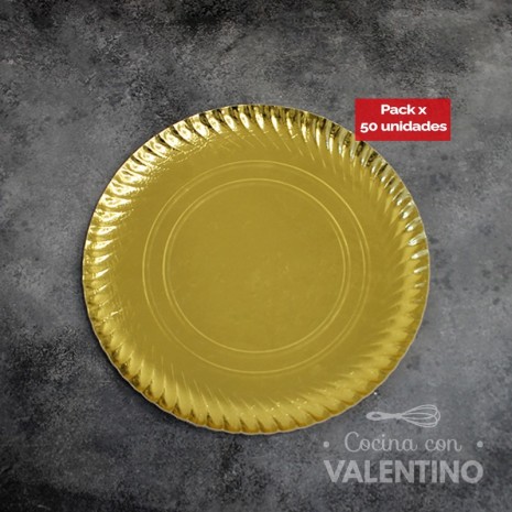 Plato Bandeja Carton Dorado - 28 Cm - 50 Un