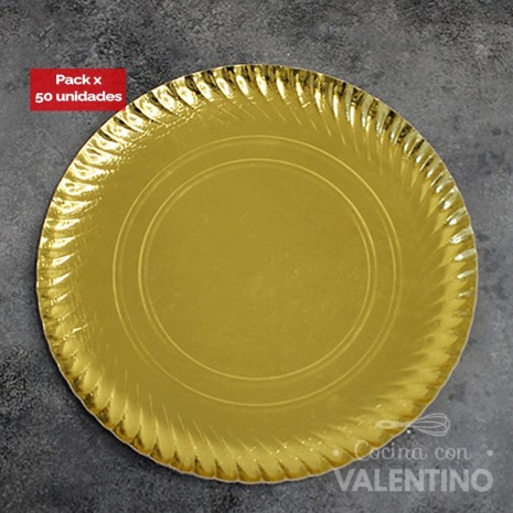 Plato Bandeja Carton Dorado - 34 Cm - 50 Un