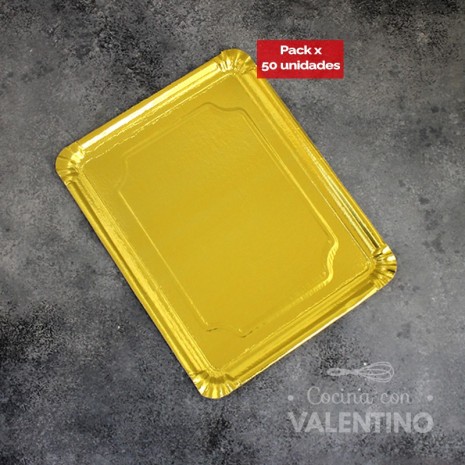Plato Bandeja Carton Dorado - 25x34 - 50 Un