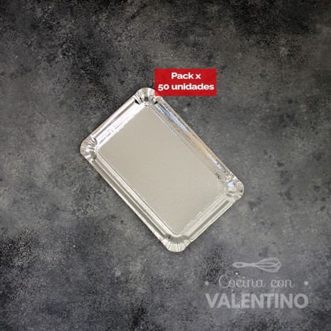 Plato Bandeja Carton Plateado 12x19 - 50 Un