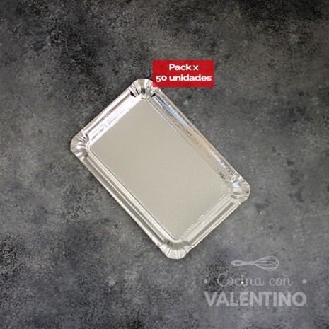 Plato Bandeja Carton Plateado 14x21 - 50 Un