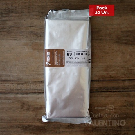 Chocolate Cobertura Fenix Leche Tableta N°83 - 1 Kg - Pack 10 Un.