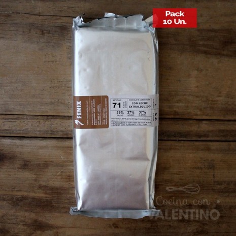 Chocolate Cobertura Fenix Leche Fluido Tableta N°71 - 1 Kg - Pack 10 Un.