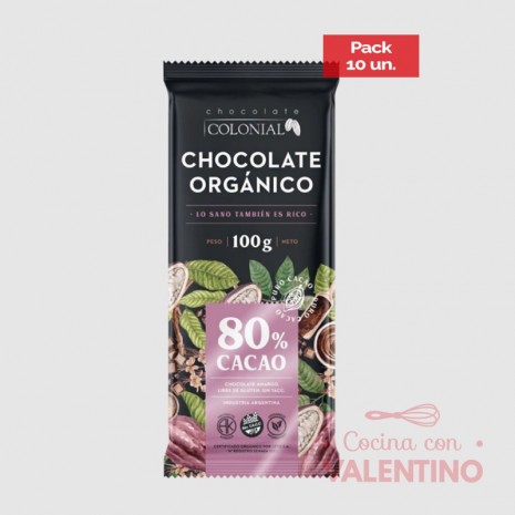 Chocolate Organico Colonial 80% - 100 Grs. - Pack 10 Un.