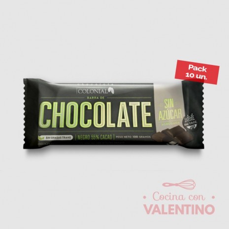 Chocolate Sin Azucar Colonial 55% - 100 Grs. - Pack 10 Un.