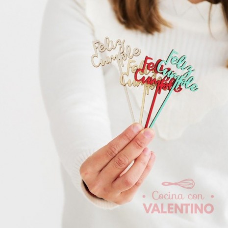 Cake Topper Plaqui Mini Feliz Cumple - Pack 8 un