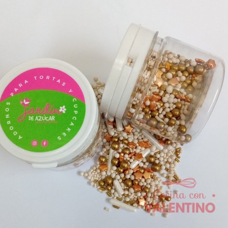 Sprinkles Multiformas Mix Blanco y Oro - 75 Grs