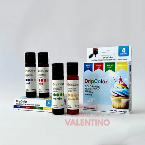 Set Colorante Gel Drip Color - Azul. Rojo. Verde. Amarillo