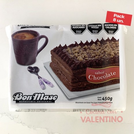 Bizcochuelo Bon Mase Rectangular Chocolate - 450 Grs - Pack 8 Un.