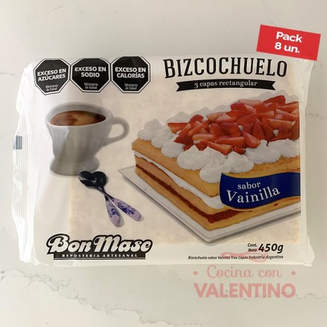 Bizcochuelo Bon Mase Rectangular Vainilla - 450 Grs - Pack 8 Un.