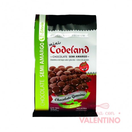 Chocolate Cobertura Codeland Semiamargo Sin Azucar - 200 Grs