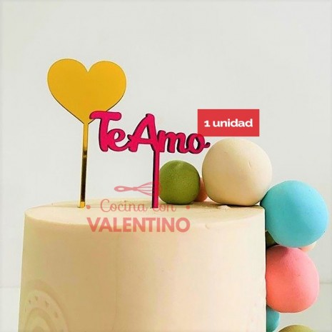 Cake Topper Plaqui Te Amo/Corazon Mini - 1Un.