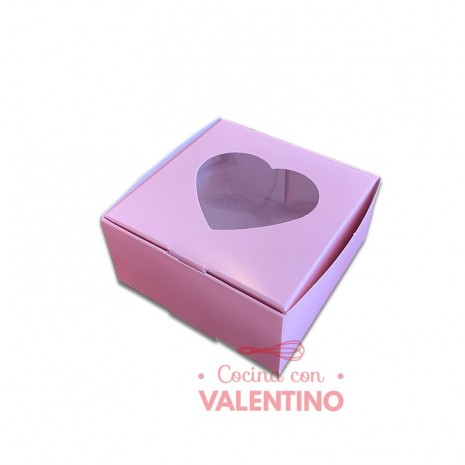 Caja Color Rosa con Visor Corazon 10x10x5cm