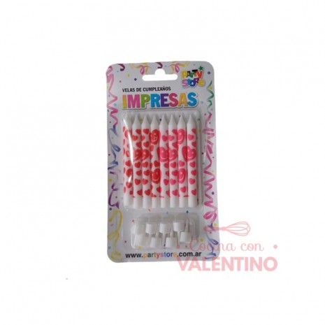 Vela Impresa Party Store Corazones - 8 Un