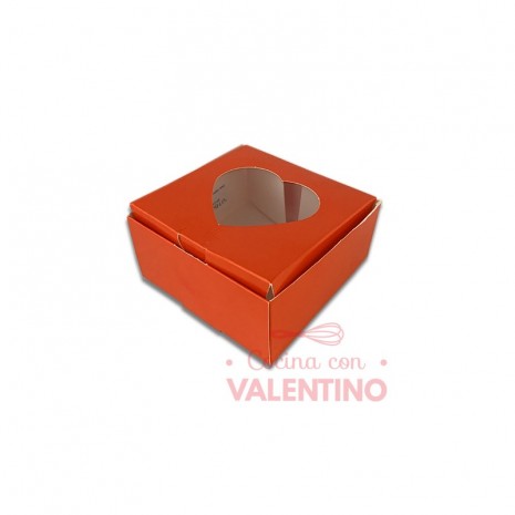Caja Color Rojo con Visor Corazon 10x10x5cm