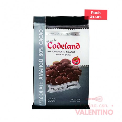 Chocolate Cobertura Codeland Top Crem Amargo 80% - 200 Grs - Pack 21 Un