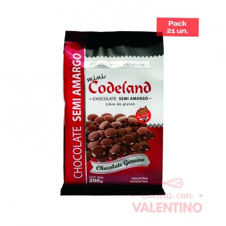 Chocolate Cobertura Codeland Semiamargo - 200 Grs - Pack 21 Un