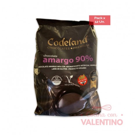 Chocolate Cobertura Codeland Top Crem Amargo 90% - 500 Grs - Pack 12 Un