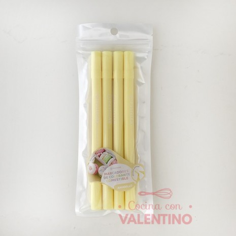 Marcador Comestible Pastelar Doble Punta Amarillo - Pack 4 Un