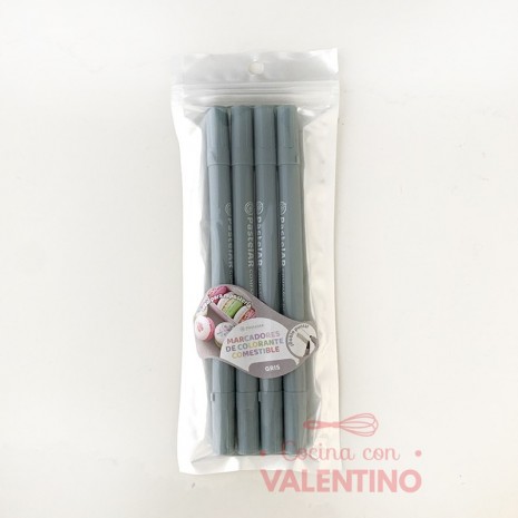Marcador Comestible Pastelar Doble Punta Gris - Pack 4 Un