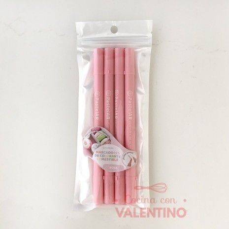 Marcador Comestible Pastelar Doble Punta Rosa - Pack 4 Un